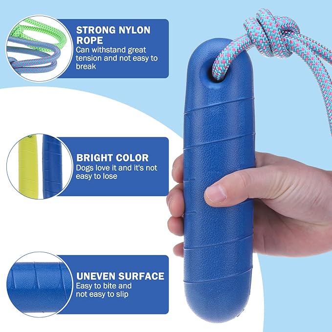 SCENEREAL Floating Dog Toys for Water Fetch, 8.5" Dog Water Toy for Medium Large Dogs, Tough Interactive 2 Pack Fetch Bumpers with Durable Rope for Summer Training Teething Outdoor Pool, Blue & Green