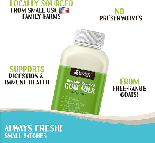 Raw Paws Raw Unpasteurized Goat Milk for Dogs & Cats, 16-oz, 14 Pack - Pet Milk Replacer for Puppies & Kittens, Goat Supplement for Dogs, Sensitive Stomach Dog Food Topper, Frozen Raw