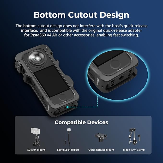 SmallRig Cage for Insta360 X4 Air, Plastic Protective Case for Insta360 X4 Air, Built-in Cold Shoe Mounts & 1/4" Locating Hole, with Silicone Lens Cover - 5940