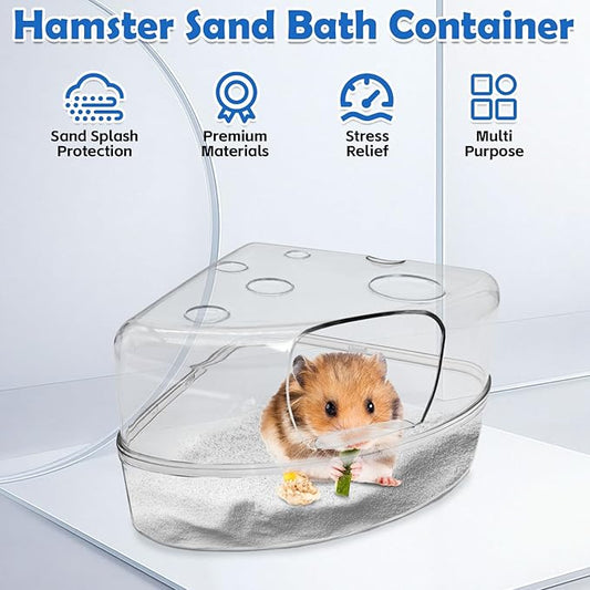 PINVNBY Large Hamster Sand Bath Container Chinchilla Dust Bathroom Small Animal Bathtub Transparent Gerbil Litter Box with Spoon for Dwarf & Syrian Mice (Square Opening)