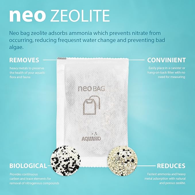 Aquario Neo Zeolite - Aquarium Filter Media - Aquarium Ammonia Remover & Heavy Metal Adsorption, Enhances Water Quality, Reduces Nitrate Build-Up, Ideal for Aquatic Habitats - 8-Count Bags