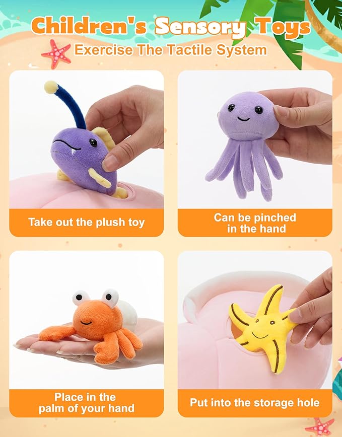 Muiteiur 9-Piece Conch Shell Stuffed Animals with Sea Creatures Inside, 12.6" Soft Ocean Plush Toys for Kids Ages 3+, Hide and Seek Interactive Playset for Birthday, Baby Shower & Nursery Decor