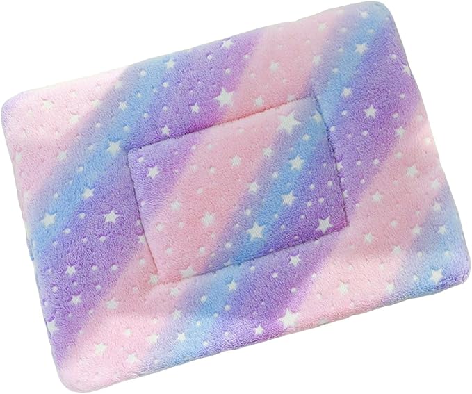 Double Sided Plush Small Animal Bed, Washable Guinea Pig Bunny Bedding, Reversible Flannel Mat for Hamster Ferret Rabbit Cat Dog, Cozy Fleece Cage Liner Pad (Pink Aurora)