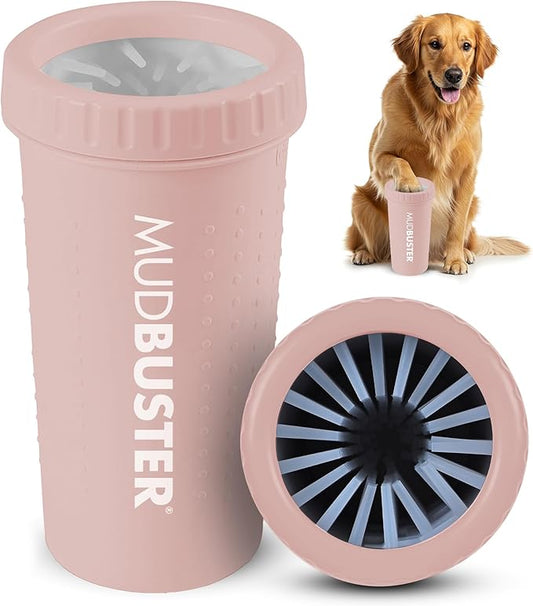 Dexas MudBuster Large Dog Paw Cleaner in Blush - Fits 2.5"-3.5" Wide Paws, Portable Paw Washer for Muddy Paws, Dog Paw Cleaning Cup with Gentle Silicone Bristles, Quick Clean Pet Paw Washer