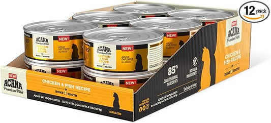 ACANA Premium Pate Wet Cat Food in Bone Broth Chicken + Fish Recipe 5.5oz Cans (12 count)