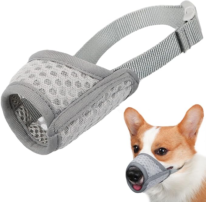 Mayerzon Dog Muzzle, Puppy Soft Mesh Muzzle for Small Medium Large Dogs Chihuahua Poodles Beagle Dachshund Corgis Labrador for Biting Chewing Grooming that Allows Panting Drinking(M, Grey)
