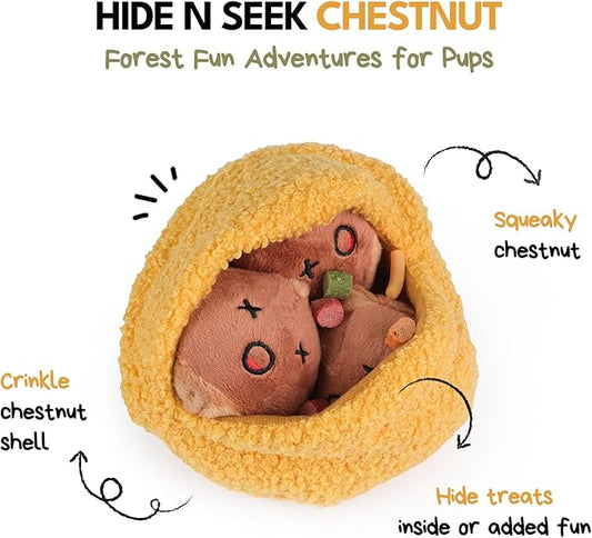 CHEWFFON Interactive Hide-and-Seek Burrow Toys, Dog Toys for Boredom, Cute Squeaky Plush Toy, Dog Toys for Small Medium and Large Dogs, Crinkle Snuffle Puzzle Toy-Chestnuts 4 Piece Set