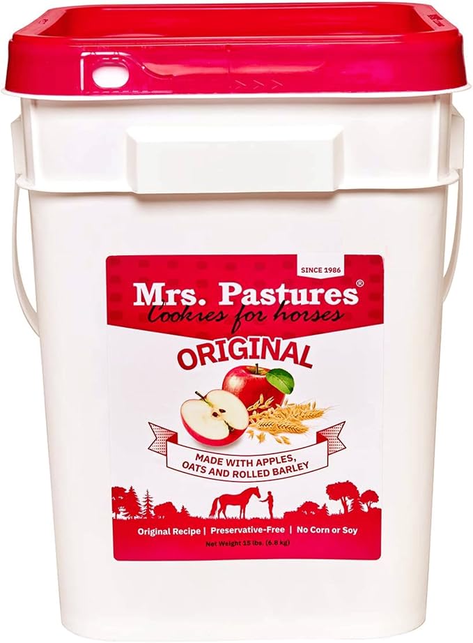 Mrs Pastures Cookies and Treats for Horses - Premium Horse Treats - Made with Apples, Oats, and Rolled Barley - Preservative Free - All Natural Ingredients - No Corn or Soy (15lb Bucket)