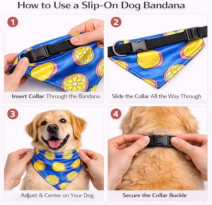 Luxury Satin Dog Bandana – Slip-On Collar Style, Premium Pet Scarf for Medium, Large & XL Dogs – Special Occasion Accessory (Collar Not Included) (Medium - Extra Large, Lemon Luxe - Satin)