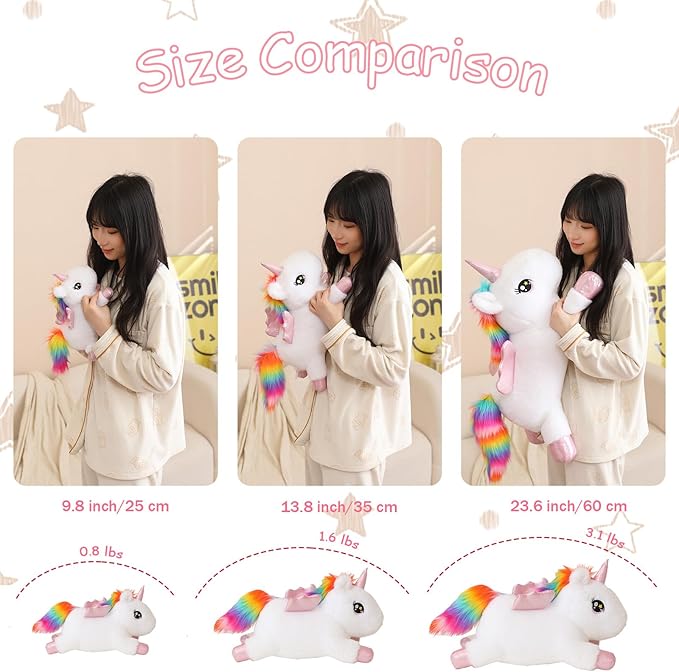 SQEQE Weighted Unicorn Plush, Weighted Unicorn Stuffed Animal, Cute Plushies Soft Pillow Toy Gift for Kids Adults 23.6 Inch, 3.1 Lbs