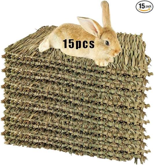 Hamiledyi 15 Pack Woven Bed Mat for Rabbits - Grass Mat & Bunny Bedding Nest - Natural Chew Toy Bed for Guinea Pig Chinchilla Squirrel Hamster Cat Dog and Small Animal
