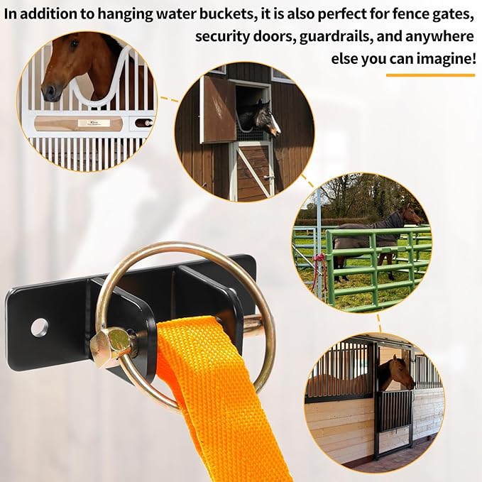 4 PCS Heavy Duty Water Bucket Hooks with Quick Release Pin, 5/32 Inch Thick Wall Mounted Horse Feed Bracket for Stall, Seamless Welded Hardware for Livestock, Barn & Pets