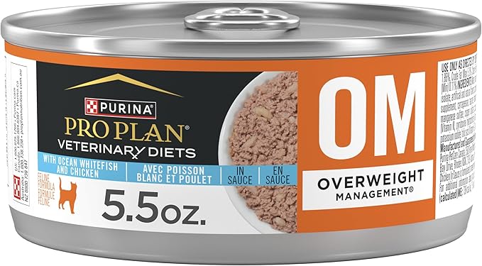 Purina Pro Plan Veterinary Diets OM Overweight Management Feline Formula Wet Cat Food With Ocean Whitefish and Chicken - (Pack of 24) 5.5 oz. Cans