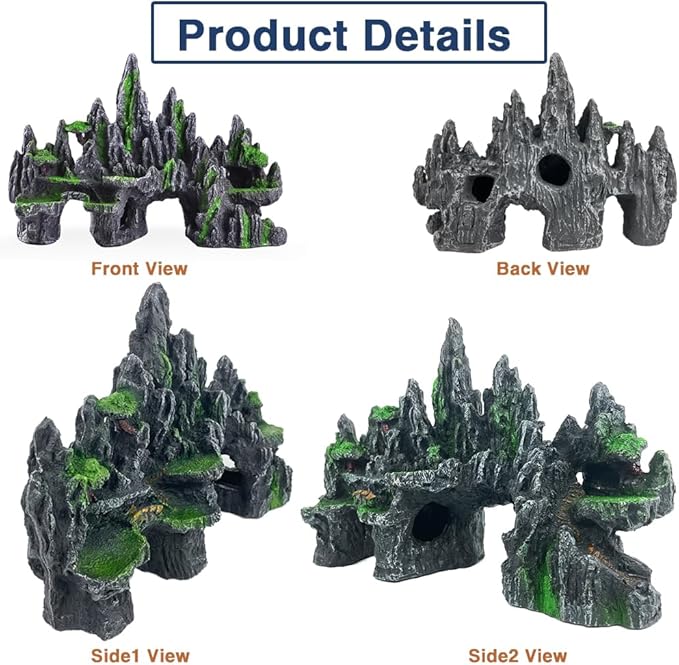 Large Fish Tank Decorations - Fish Tank Decor Aquarium Rock Mountain View Aquarium Ornament Tree House Cave Fishtank Rocks for Large Fishtank Glofish Tank Decorations