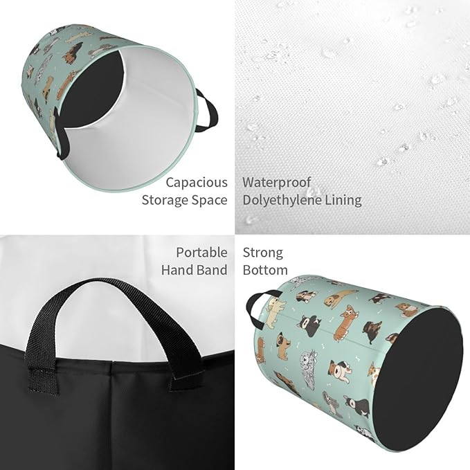 Puppy Dog Cute Animals Round Laundry Hamper Storage Basket Toys Clothes Organizer Bin For Home Bathroom Bedroom Dorm Nursery, 38l