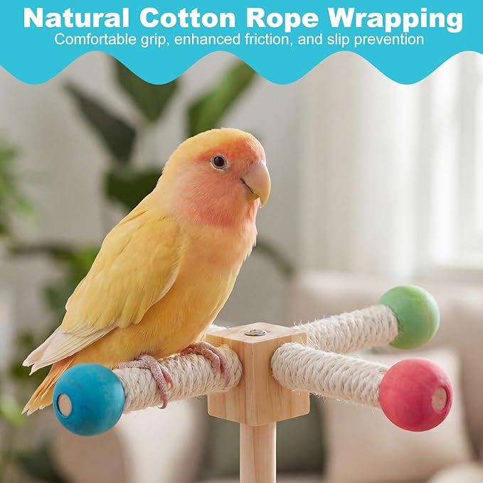 Grevosea Bird Toys for Parakeets, Wooden Bird Stand Perch Toy Interactive Rotating Parakeet Toys Parrot Perch for Parakeets Budgie Cockatiel Cage Accessories Small to Medium Birds