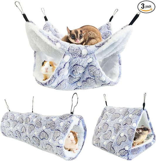 PINVNBY 3 Pack Rat Hammock Set Soft Ferret Hideout Bed Hanging Hamster Tunnel Cave Small Animal Cage Accessories Toy for Guinea Pig Chinchilla Squirrel Sugar Glider (Purple)