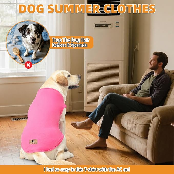 KOOLTAIL Girl Dog Clothes for Large Dogs, 2 Pack Cotton Summer Dog T Shirts UV & Insect Protection for Outdoor Camping, Anti-Hair Loss & Breathable Sleeveless Pet Vest Tank Tops Apparel, Pink & Rose,L