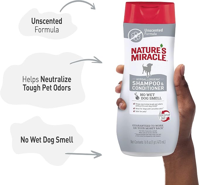 Nature’s Miracle Hypoallergenic Shampoo & Conditioner for Dogs, 16 Oz, Unscented (Pack of 2)
