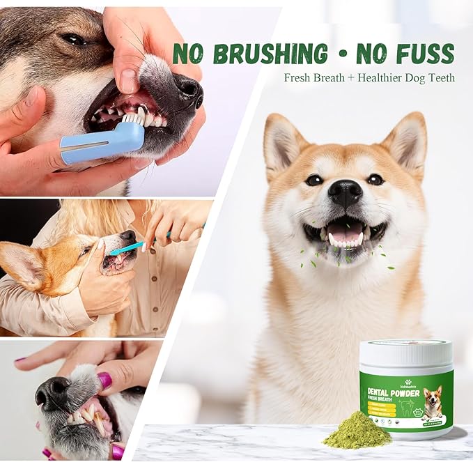 Dog Teeth Cleaning Powder, Dog Dental Powder for Teeth Cleaning and Dog Breath Fresh for Dogs with Probiotic & Tartar Remover, Plaque Off Dog Tooth Cleaning (80g)