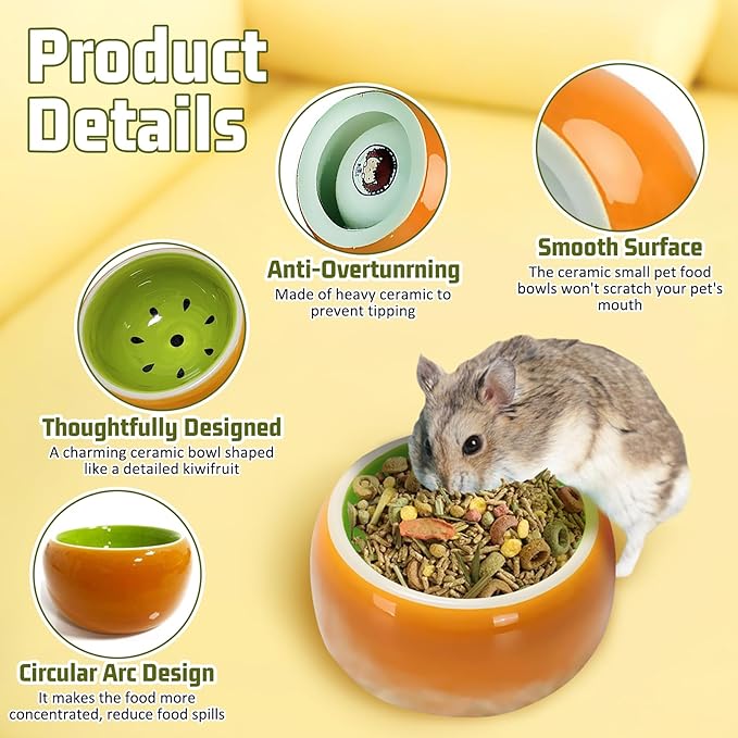 Tfwadmx 2 Pcs Hamster Bowl, Ceramic Guinea Pig Water Bowl Small Animal Food Dish for Syrian Hamster Rabbit Gerbil Chinchilla Hedgehog Sugar Glider Rat