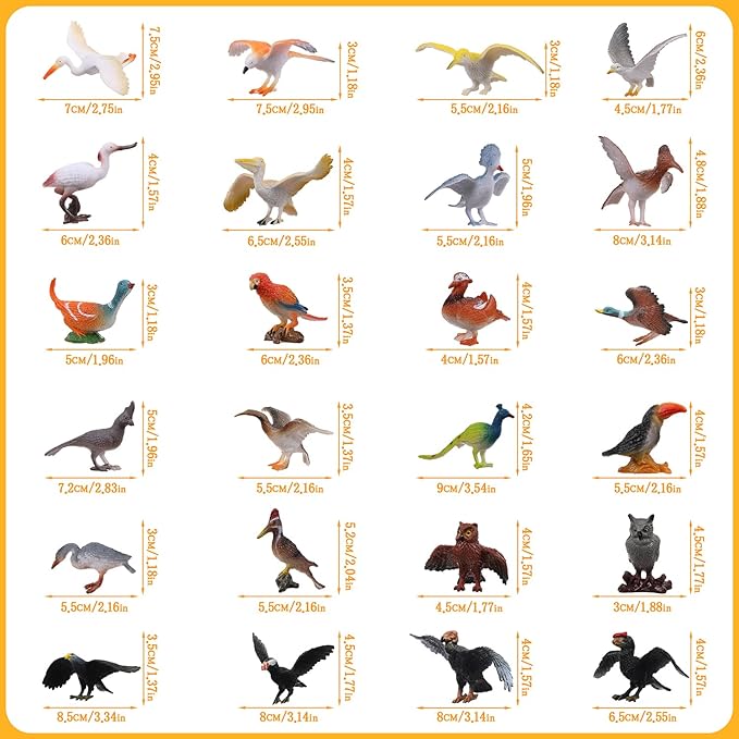 Realistic Bird Figurines, 24pcs Eagle, Parrot, Robin, Owl Toys - Fairy Garden Accessories, Educational Learning Dollhouse Birthday Cake Topper Gift for Kids