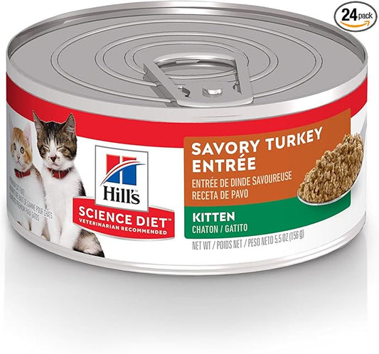 Hill's Science Diet Kitten Wet Cat Food, Turkey, 5.5 oz. Cans, 24-Pack