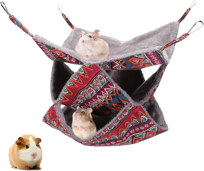 3 Tier Guinea Pig Cage Accessories,Ferret Rat Hammock,13.7x13.7 Inches, Pet Cage Hanging Bunkbed Hammock for Small Animals,Guinea Pig,Ferret,Kitten,Squirrel, Chinchilla, Rat,Parrot