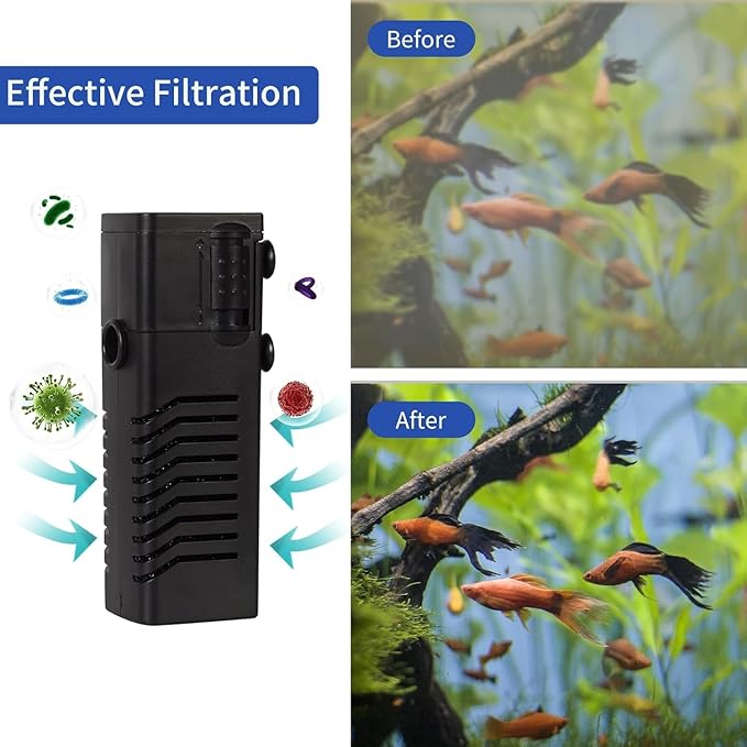 Aquarium Filter Fish Tank Filter Powerful Submersible Turtle Water Filters Ultra Quiet Biochemical Sponge Filter for 5 to 15 Gallon Tank Filtration/Oxygenation/Water Cycle 5in1(4W)