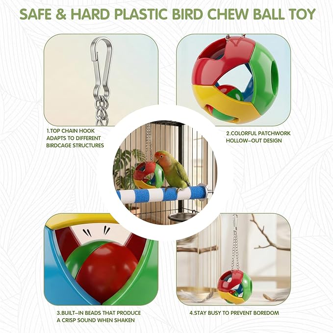 Perch Stand 3-in-1 Bird Toys Gift Set, Parrot Perch Bird Cage Accessories for Cockatiel, Parakeet, Lovebirds All Small Medium Birds, Durable Beak & Claw Trimming Grinding Stone, Safe, Easy to Clean