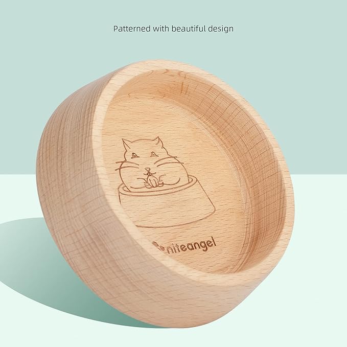 Niteangel Wooden Hamster Feeding Bowl - Small Animal Food Dish for Dwarf Syrian Hamsters Gerbils Mice Degus or Other Similar-Sized Small Pets (Hammy Pattern, for Dwarf)