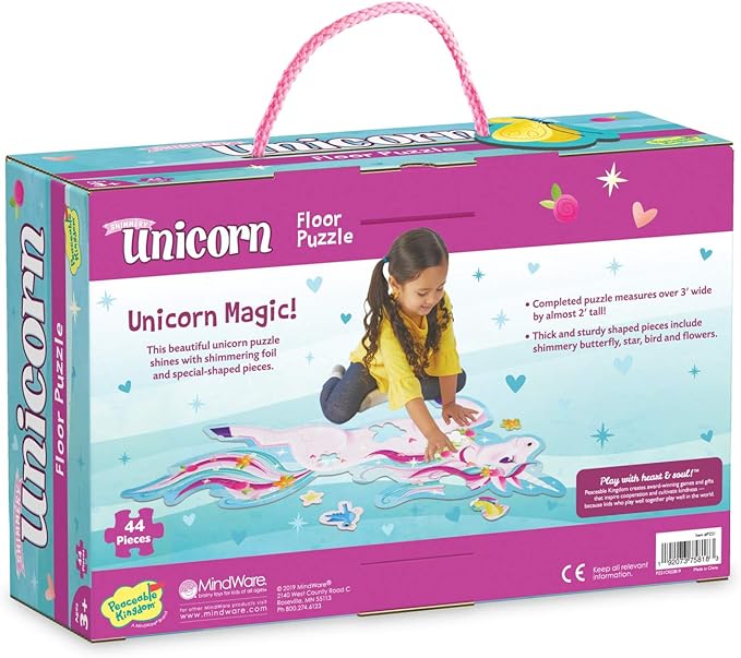 Peaceable Kingdom Shimmery Unicorn Floor Puzzle - 44-Piece Giant Floor Puzzle for Kids Ages 3 & up - Fun-Shaped Puzzle Pieces - Great for Classrooms