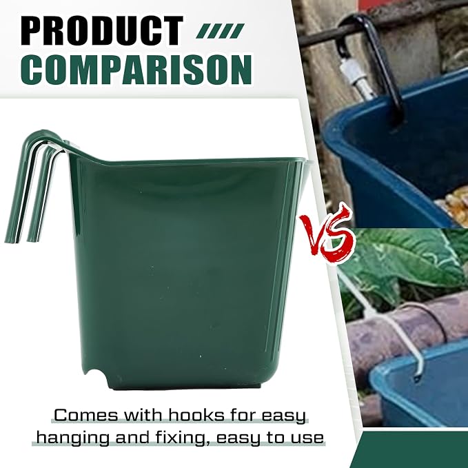Marsui 8 Pcs 15 Quart Horse Feeders for Stall Hook Over Hanging Fence Hay Feeder Mountable Livestock Plastic Feed Bucket for Farm Stalls Pasture, Stable to Feed Horses Sheep Cattle Cows Etc (Green)
