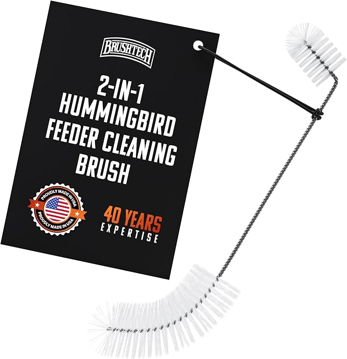 Brushtech, Backyard Bird Care Collection, Two-in-One Hummingbird Feeder Cleaning Brush - Dual-Head Design, Bottle & Socket Scrubber for Hummingbird Health - 14” Nylon Bristles, USA Made