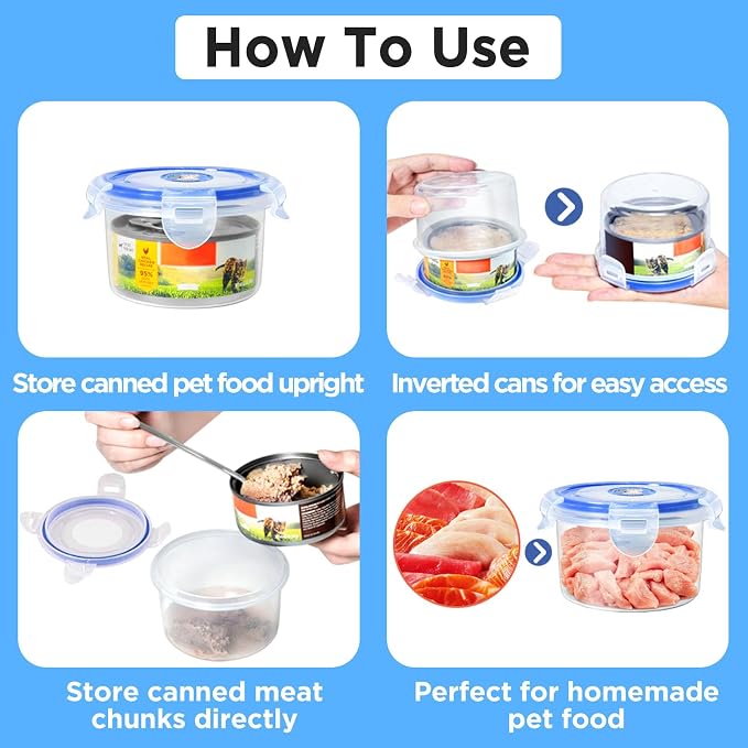 2 Pack Cat Food Can Covers Lids, Reusable Airtight Can Cover Pet Food Container - Keeps Canned Cat Food, Cat Wet Food Fresh, Odor-Free, with a SUS 304 Spoon for Easy Scooping