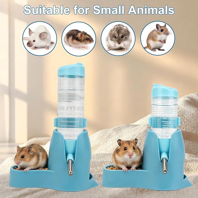Litewoo 3 in 1 Hamster Water Bottle Small Animal Water Bottle with Food Container Base Hut Hanging Pet Automatic Feeding Drinking Dispenser for Dwarf Hamster Rats Mouse Gerbil Mice