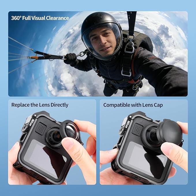 Nitze MAX2 Cage for GoPro MAX2 360 Action Camera, Aluminum Alloy Protective Cage with Built-in Cold Shoe and 1/4" Locating Hole - T-GP04A