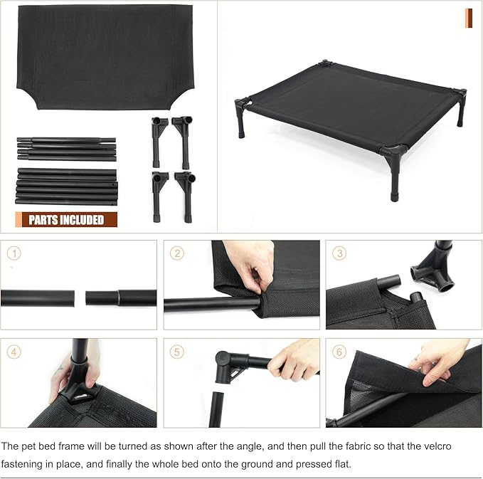 Garnpet Elevated Dog Bed for Medium Dogs, Raised Dog Cot, Heavy Duty Pet Cots with Durable Supportive Teslin Recyclable Washable Mesh, Indoor & Outdoor, Dark Grey, 32" L x 25" W x 7" Th