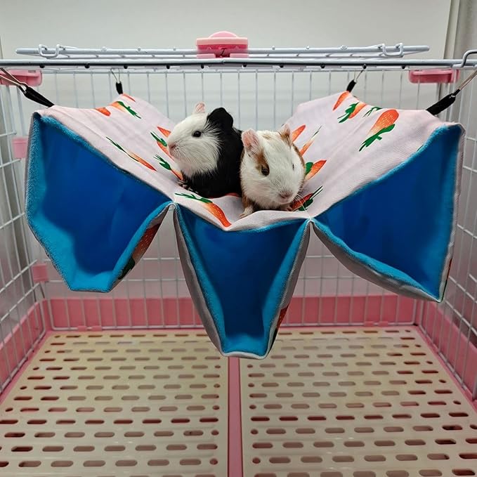 Hamster Tunnel Hammock | Double Layer Canvas Bed for Small Pets/Ferrets/Sugar Gliders | Soft Hanging Hideout with 3 Tunnels | Easy to Maintain Cage Accessory