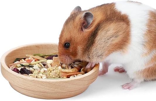 Niteangel Wooden Hamster Feeding Bowl: - Small Animal Food Dish for Dwarf Syrian Hamsters Gerbils Mice Degus or Other Similar-Sized Small Pets (No Pattern, for Syrian)