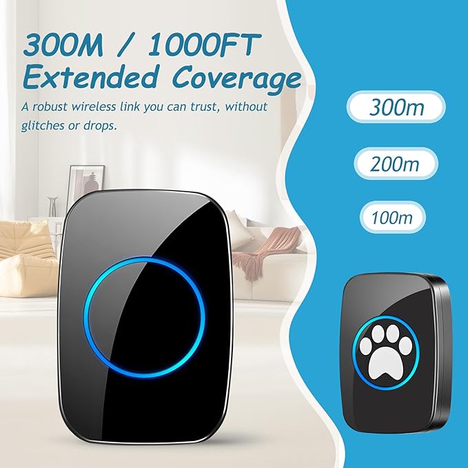 Edge Touch Dog Bell – Blk Long-Range Wireless Dog Door Bell 1000ft with LED, Waterproof Dog Buttons & Dog Clicker for Communication, Durable Bells for Dog Training to Go Outside(2 Bells & 1 Chime)