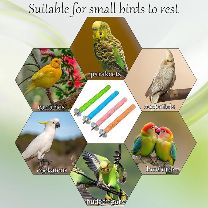 4 Pcs Bird Perch, Bird Perches for Cage, 7.8inch Random Colorful Wood Parrot Birds Perch Stand Paw Grinding Stick, Birds Cage Accessories for Budgies, Parakeet, Cockatiel, Lorikeet, Conure