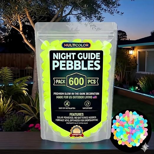(Yellow,600PC) Glow in The Dark Pebbles, Rainbow Glow in the Dark Rocks Outdoor Pathways, Garden, Walkway, Aquarium and Yard Decor, Waterproof Night Guide Rocks for DIY Landscape Lighting
