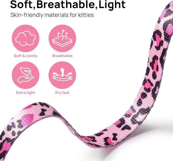 Cat Harness and Leash Set - Escape Proof Adjustable Cat Harness, Comfortable Soft Lightweight, Use Safe & Easy, Walking Travel Kitten Harness for Small Medium Large Cats (Pink)