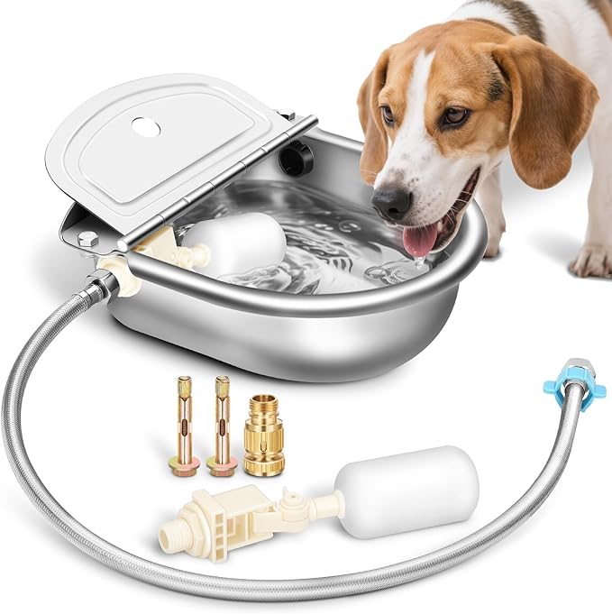 Ademon Automatic Animal Drinking Water Bowl with Float Valve, Standard Pipe, Stainless Steel Waterer Feeder Farm Dog Dispenser Kit Self Filling for Livestock Horse Goat Water Trough
