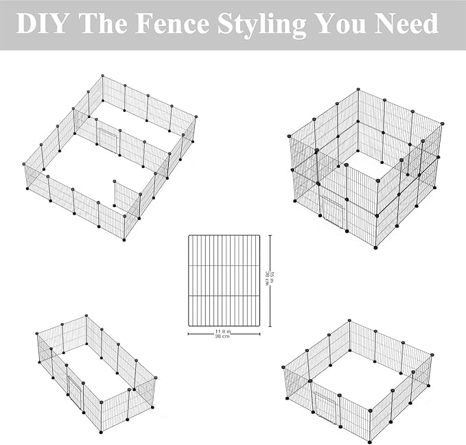 LURIVA DIY Small Animal Playpen, Pet Playpen, Guinea Pig Cages, Rabbit Playpen, Dog Puppy Playpen, Indoor Metal Wire Yard Fence, 15 X 12 Inch, 12 Panels, Black