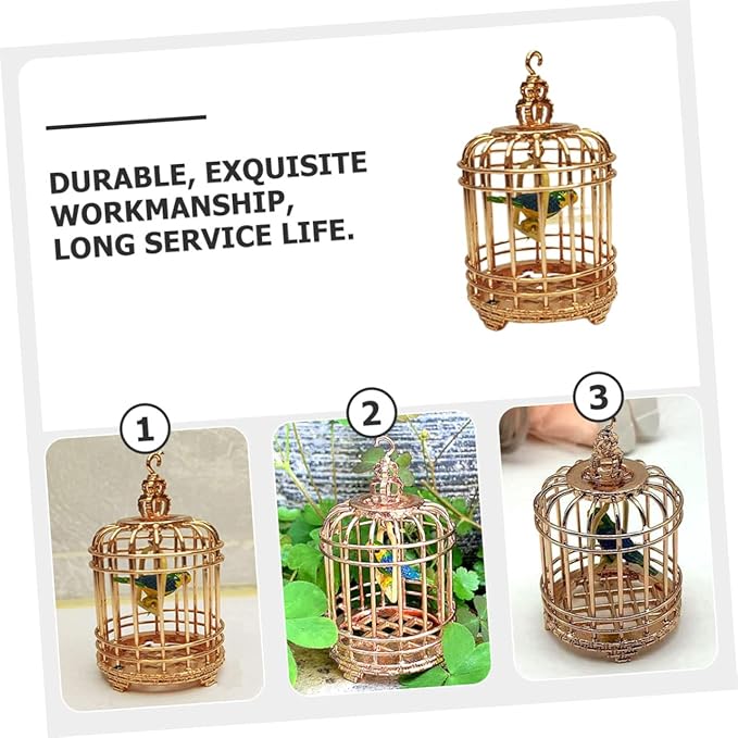 BESTonZON Decorative Mini Birdcage Model Rose Gold Ornament for Dollhouses Unique Simulation Bird Cage Decor for Mini Bedroom and Garden