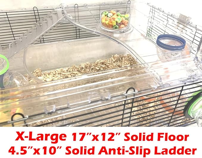 28” X-Large 2-Tiers Acrylic Clear Hamster Mouse Deluxe Palace House Habitat with Large Running Wheel Water Bottle Tower Food Bowl Hide House Deep Base Ground Expandable Outlet