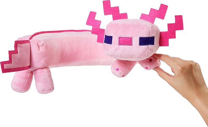 Mattel Minecraft Axolotl Neck Pillow, Plush Toy with Sound Feature, Curved to Stay in Place