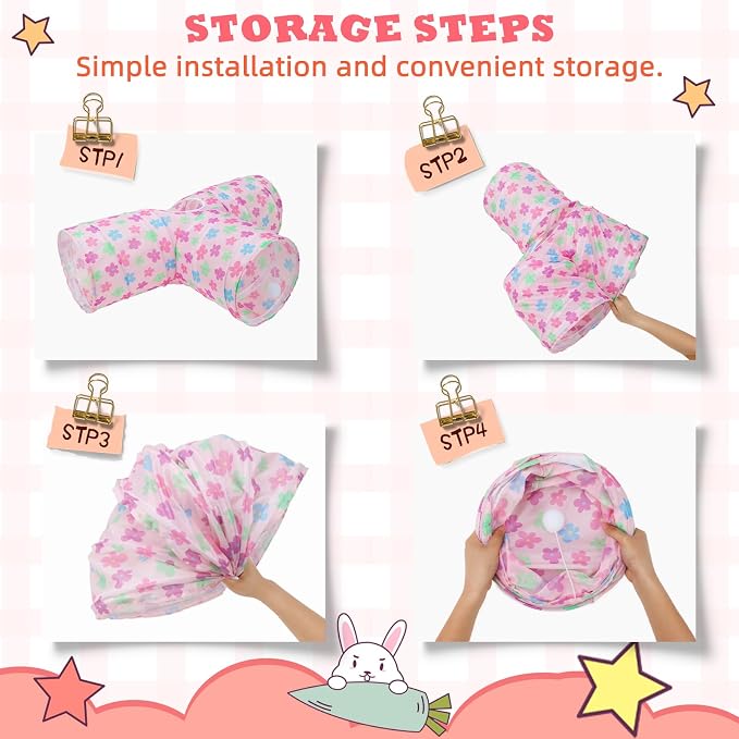BWOGUE Bunny Tunnels & Tubes Collapsible 3 Way Bunny Hideout Small Animal Activity Tunnel Toys for Dwarf Rabbits Guinea Pigs Kitty